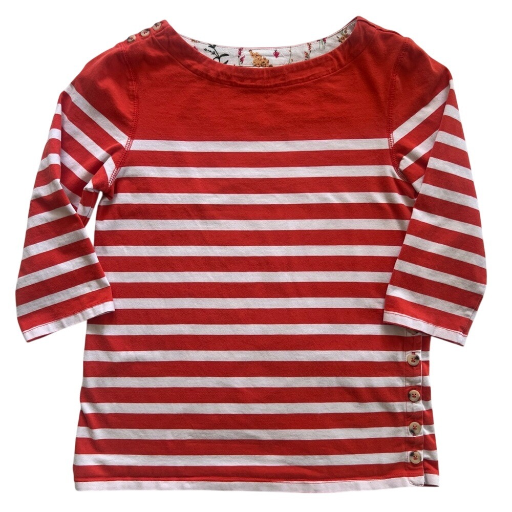 Maeve by‎ Anthropologie Coral and White Striped Top 3/4 Sleeves Size S